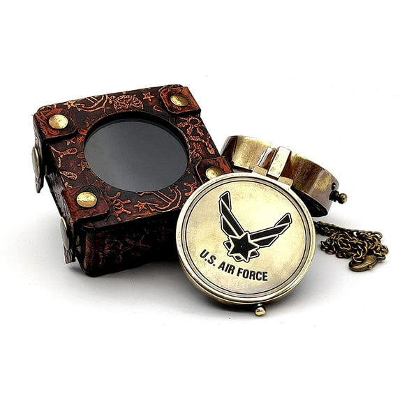 5MoonSun5's US AIR FORCE Engraved Brass Military Compass Nautical Marine Gift A Perfect and Unique gift for Army person Survival Navigation Compass for Hiking Camping Hunting with Leather display Case