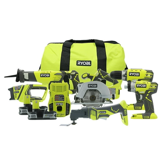 Kit combinado Ryobi P884 ONE+ de 18 V con 6 herramientas, 2 baterías y cargador