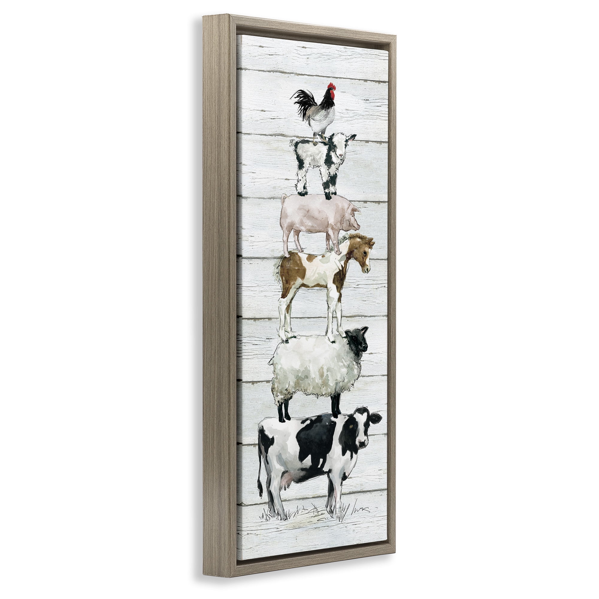 Stupell Industries Country Farm Animal Stack Animals & Insects Painting Brown Floater Framed Canvas Art Print Wall Art, 11 x 25