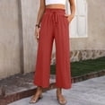 thumbnail image 3 of Women's High Waisted Wide Leg Cropped Pants Casual Drawstring Elastic Waist Capri Pants with Pockets, 3 of 7