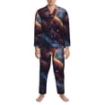 thumbnail image 3 of Fuzoiu Lazy Stone Bear Print Men's Long-Sleeved Pajama,Lounge Button Down Nightwear,Mens Notch Collar Pajama Set -Small, 3 of 7