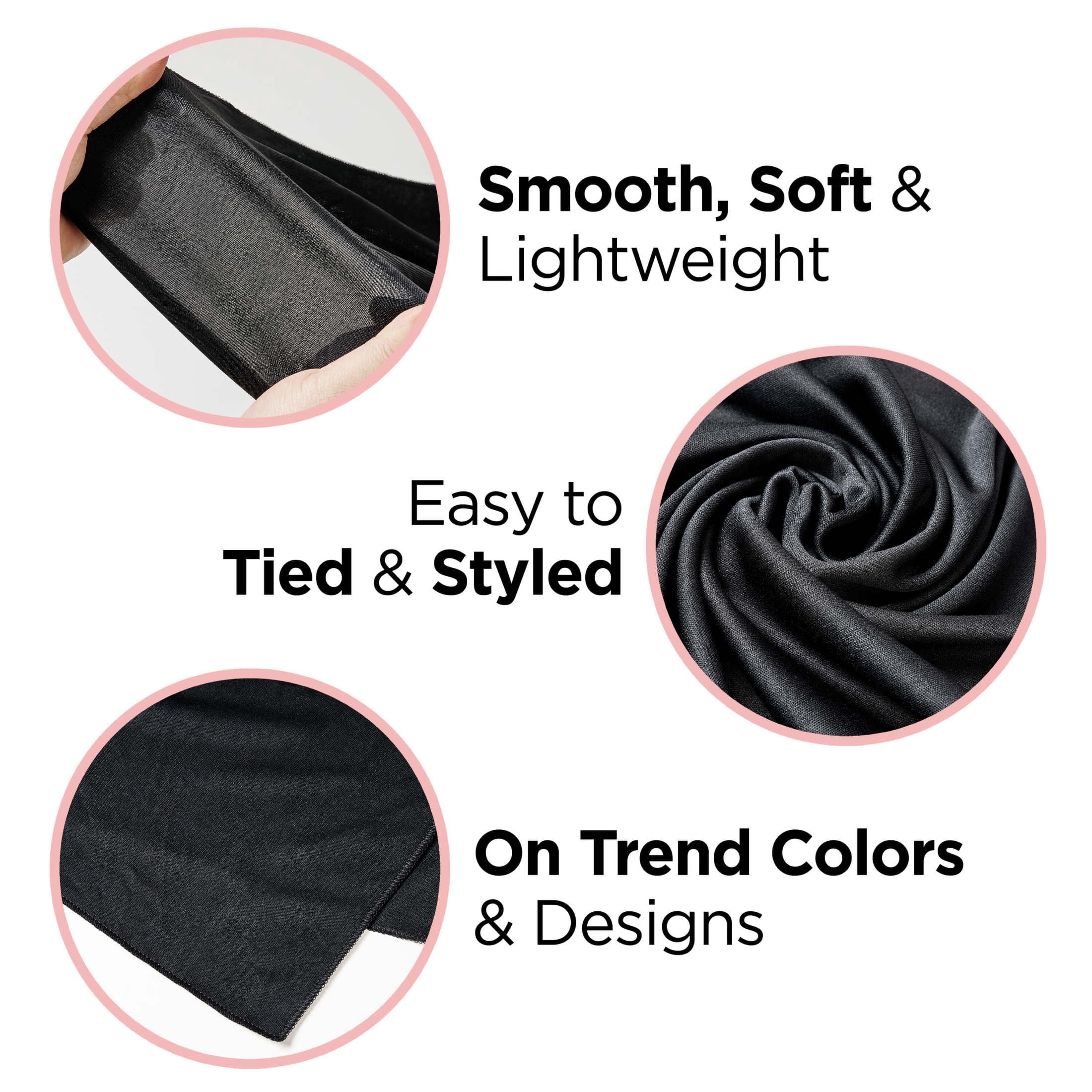 Kiss Colors & Care Soft Satin 60" Extra Long Hair Wrap Scarf, Solid Print Black