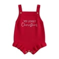 thumbnail image 1 of SUNSIOM Baby Girl Knit Romper Sleeveless Square Neck Letter Print Ruffle Bodysuit Newborn Overalls, 1 of 7