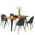 thumbnail image 4 of Homy Casa 63 inch Dining Table Set with 1 Table and 4 High-Back Chairs, Modern Wave Edge, Natural Tabletop, Grey Fabric Upholstery, 4 of 11