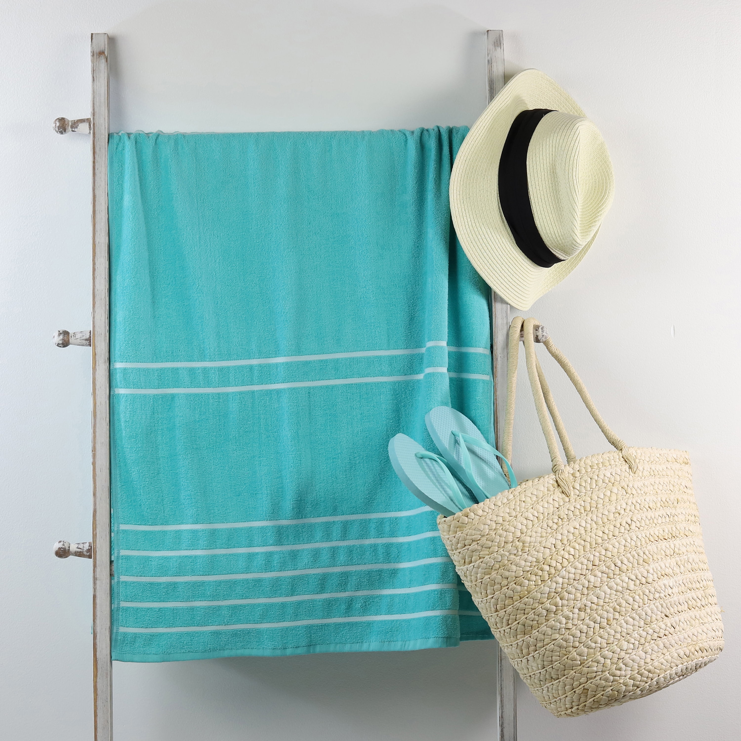 Mainstays Beach Towel, Light Blue Multistripe