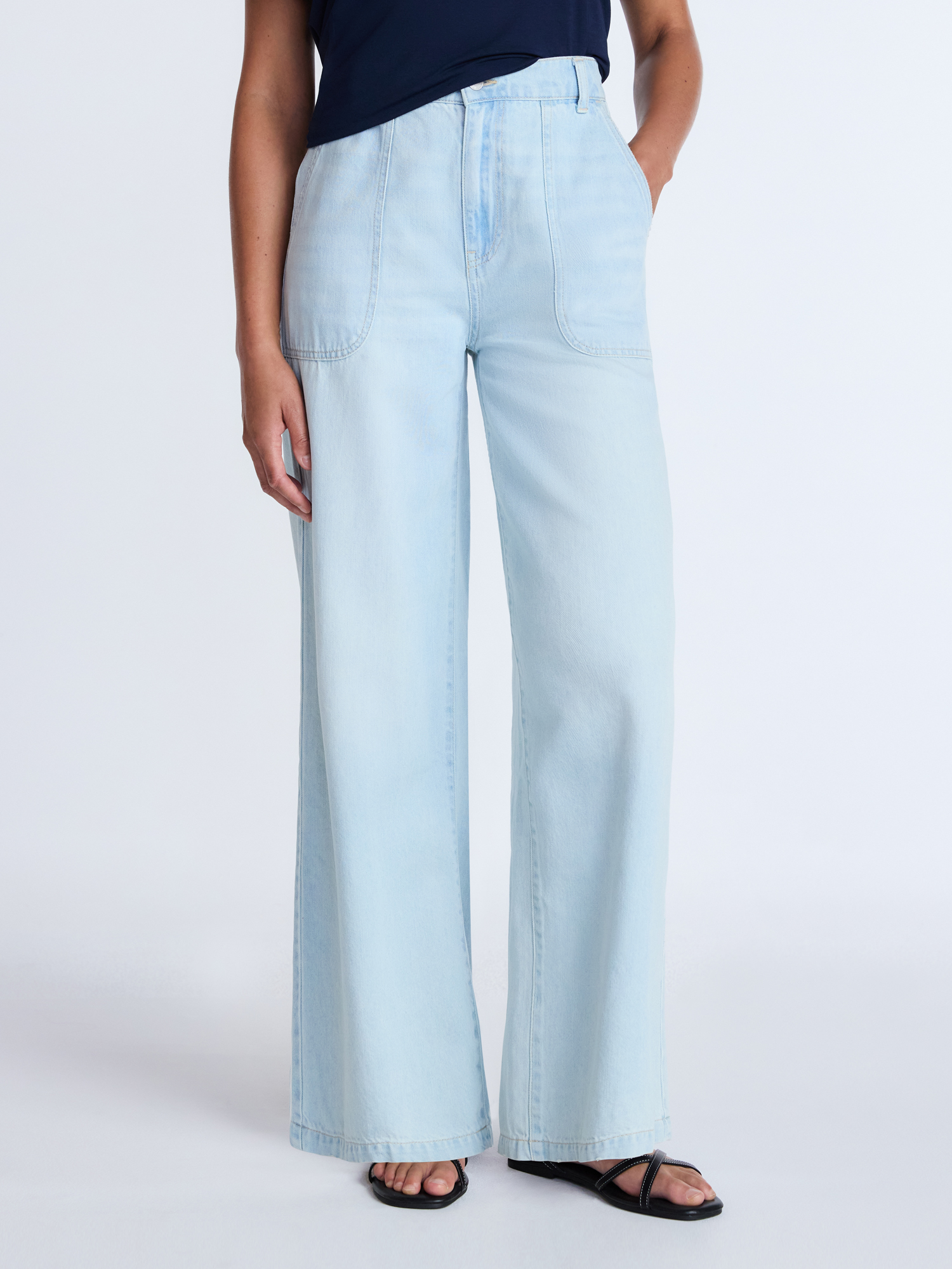 Time and Tru Women's High Rise Draped Utility Jeans, 30" Inseam, Sizes XS-XXXL