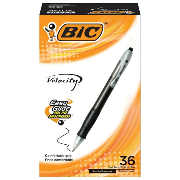 BIC Velocity Retractable Ballpoint Pens, Medium Point (1.0 mm), Black Ink, 36-Count Pack