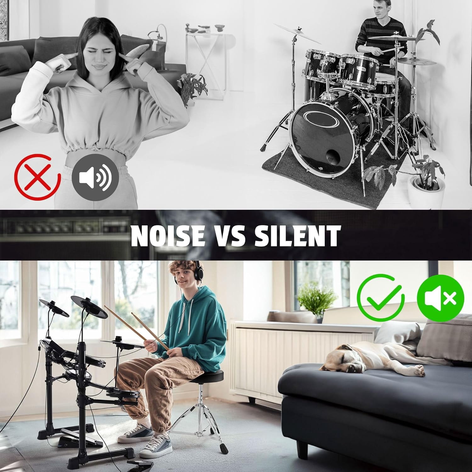 AW Electric Drum Set Adult Digital Silent Drum Kit 8" with Throne 165 Sounds 30 Demo Quiet Mesh Pad Drum Stool Stick Recording Beginner for Apartment