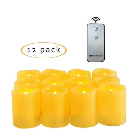 Candle Choice Flameless LED Battery Operated Votive Candles with Remote 1.5"(D)x2"(H) 12-Pack Long Battery Life