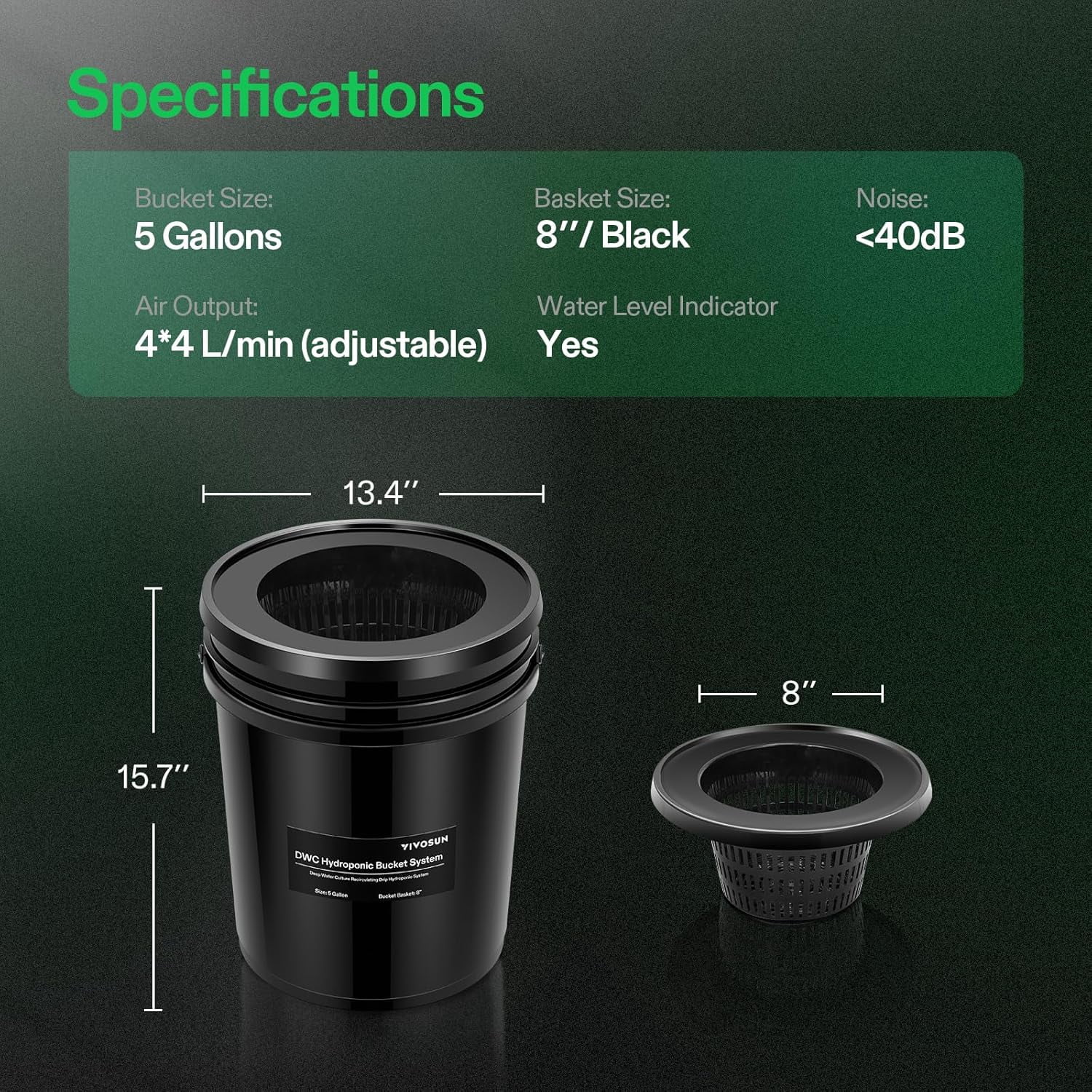 VIVOSUN DWC Hydroponics Grow System with Top Drip Kit, 5-Gallon Deep Water Culture, Recirculating Drip Garden System with Multi-Purpose Air Hose, Air Pump, and Air Stone (2 Buckets + Top Drip Kit)