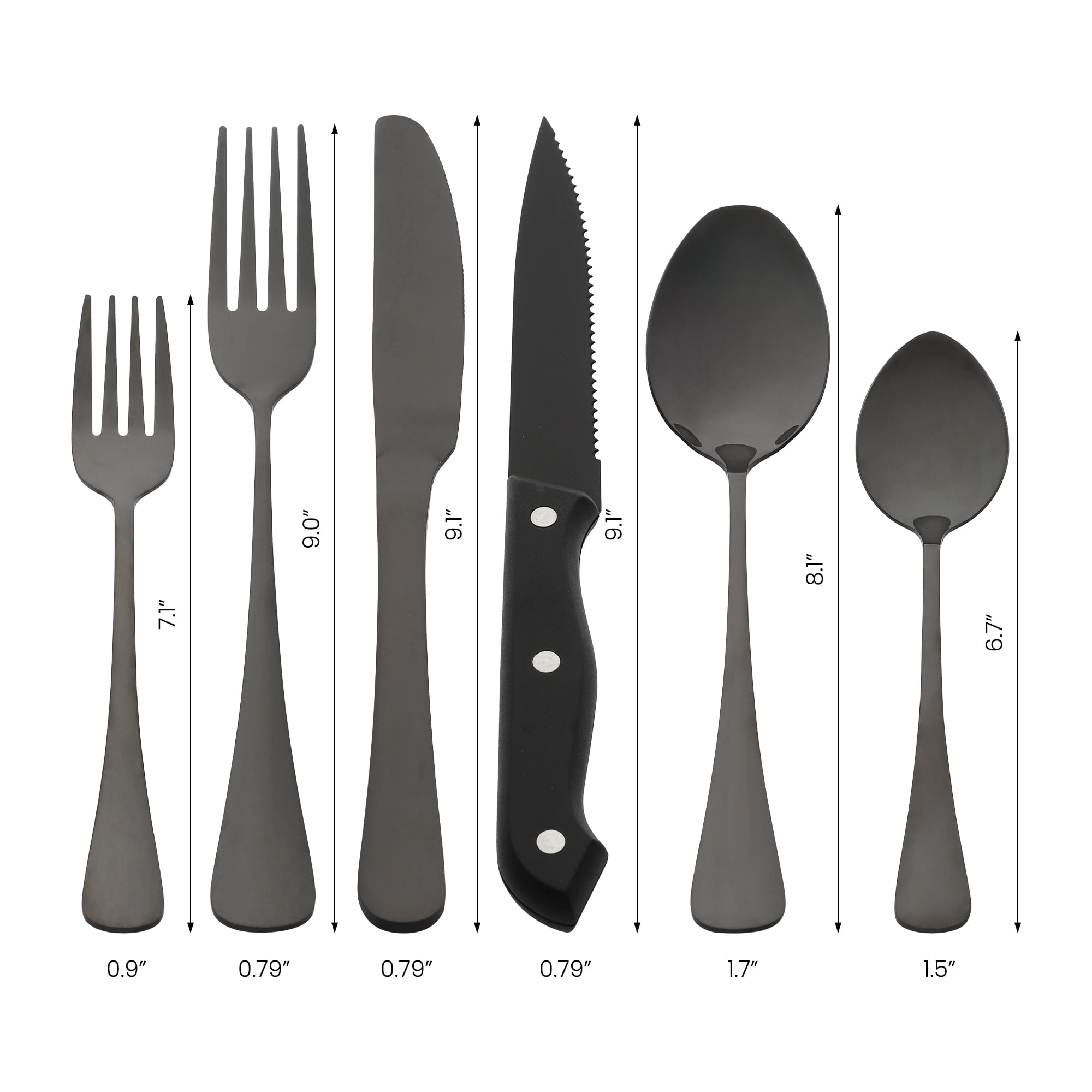 Unique Bargains Stainless Steel Flatware Set Black 24 Pcs