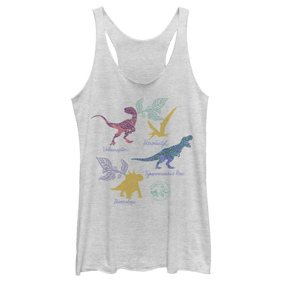 Women's Jurassic World Botanical Dinosaurs Racerback Tank Top White Heather Large