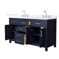thumbnail image 2 of Beckett 60" Dark Blue Double Vanity & White Quartz Top (3-Hole) & Nickel Trim, 2 of 5