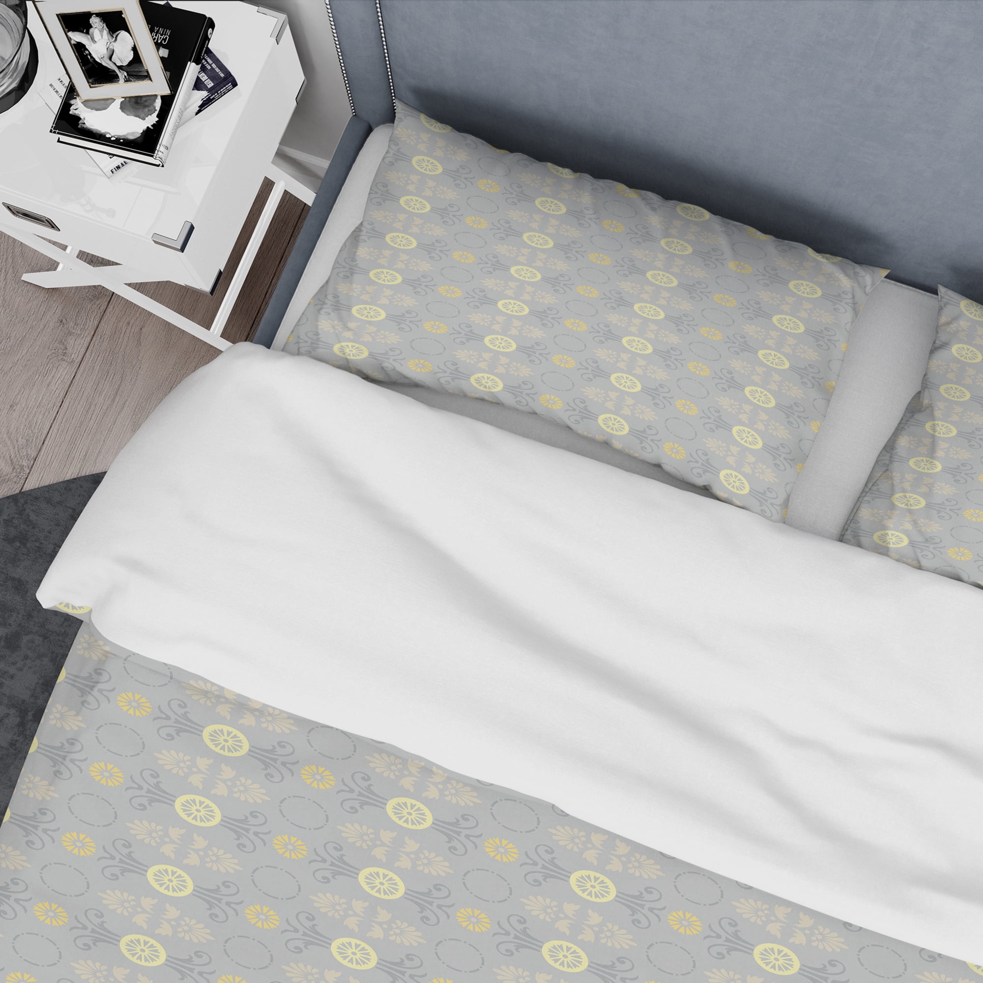 Designart 'Golden Cornflower Pattern' Mid-Century Modern Duvet Cover Set