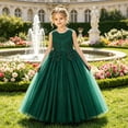 thumbnail image 2 of lnmuld Girls Solid Color Lace Beaded Tulle Long formal Evening Dress Sleeveless Size:9-10 Years, 2 of 3