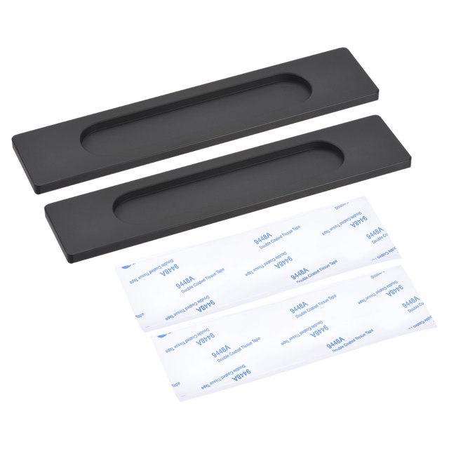 Unique Bargains 180x40x5.7mm Rectangle Finger Flush Pull Handle with Sticker Anodizing Black 2 Pack