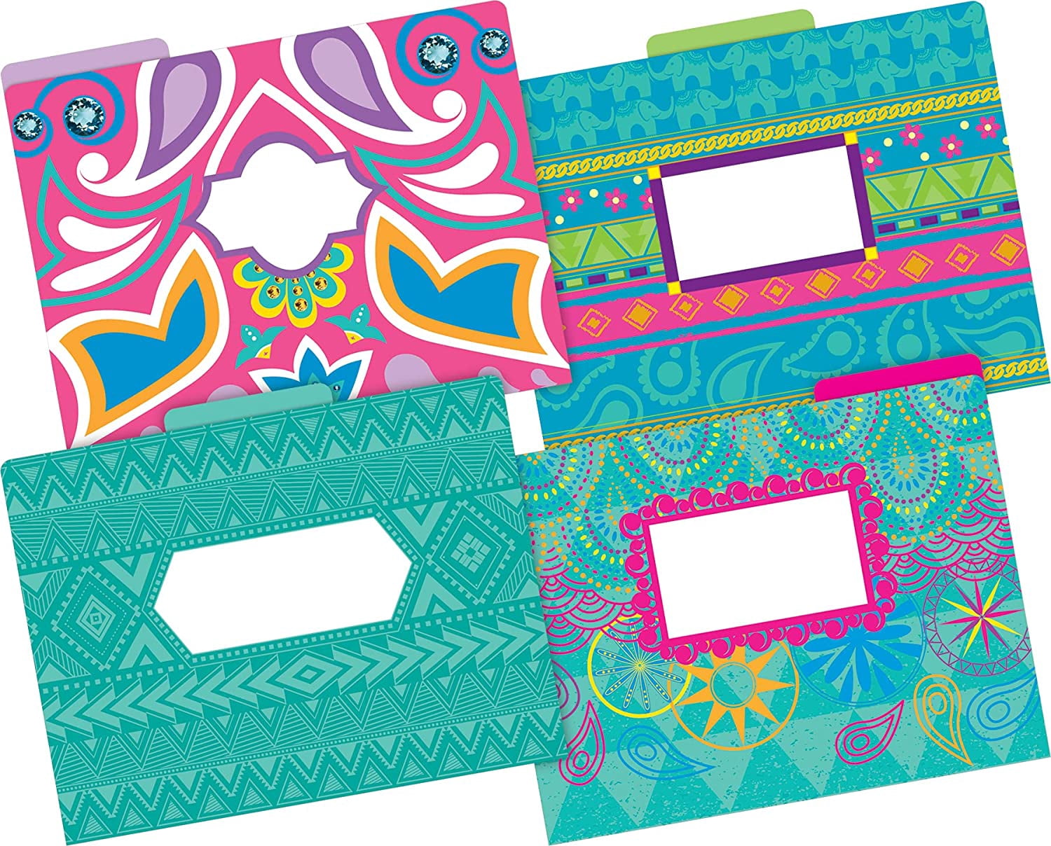 Barker Creek Designer File Folders Set of 24, Bohemian, Multi-Design, Playful Patterns on Outside, Solid Colors on Inside, Letter Size, 1/3 Cut Tabs, 24-Set, Home, School and Office Supplies (3961)