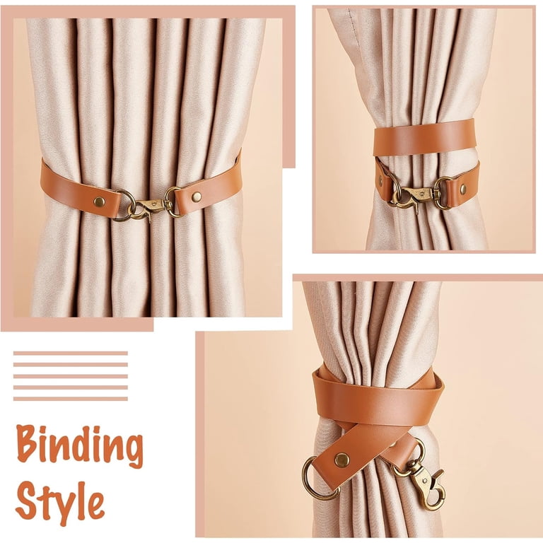 2-Pack Black PU Leather Curtain Tiebacks / Holdbacks - 47cm Straps, No-Tool Installation