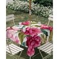 thumbnail image 3 of Square Outdoor Tablecloth with Umbrella Hole Pink Floral Outside Table Cloth Waterproof Patio Table Cover Watercolor Flowers Leaves Plants Watercolor Zipper Tablecloths for Picnic Camping 54x54 Inch, 3 of 8