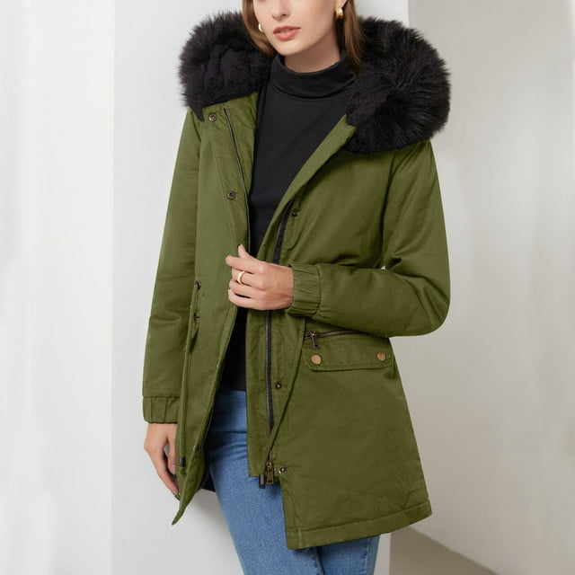Qertyioot Hauts à Capuche d'Hiver pour Femmes, Veste Matelassée en Molleton à Col pour Dames, Manteau Chaud
