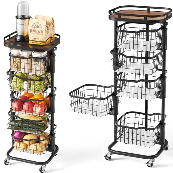 Carrito de almacenamiento de cocina Ocyfym de 5 niveles con cestas giratorias, negro