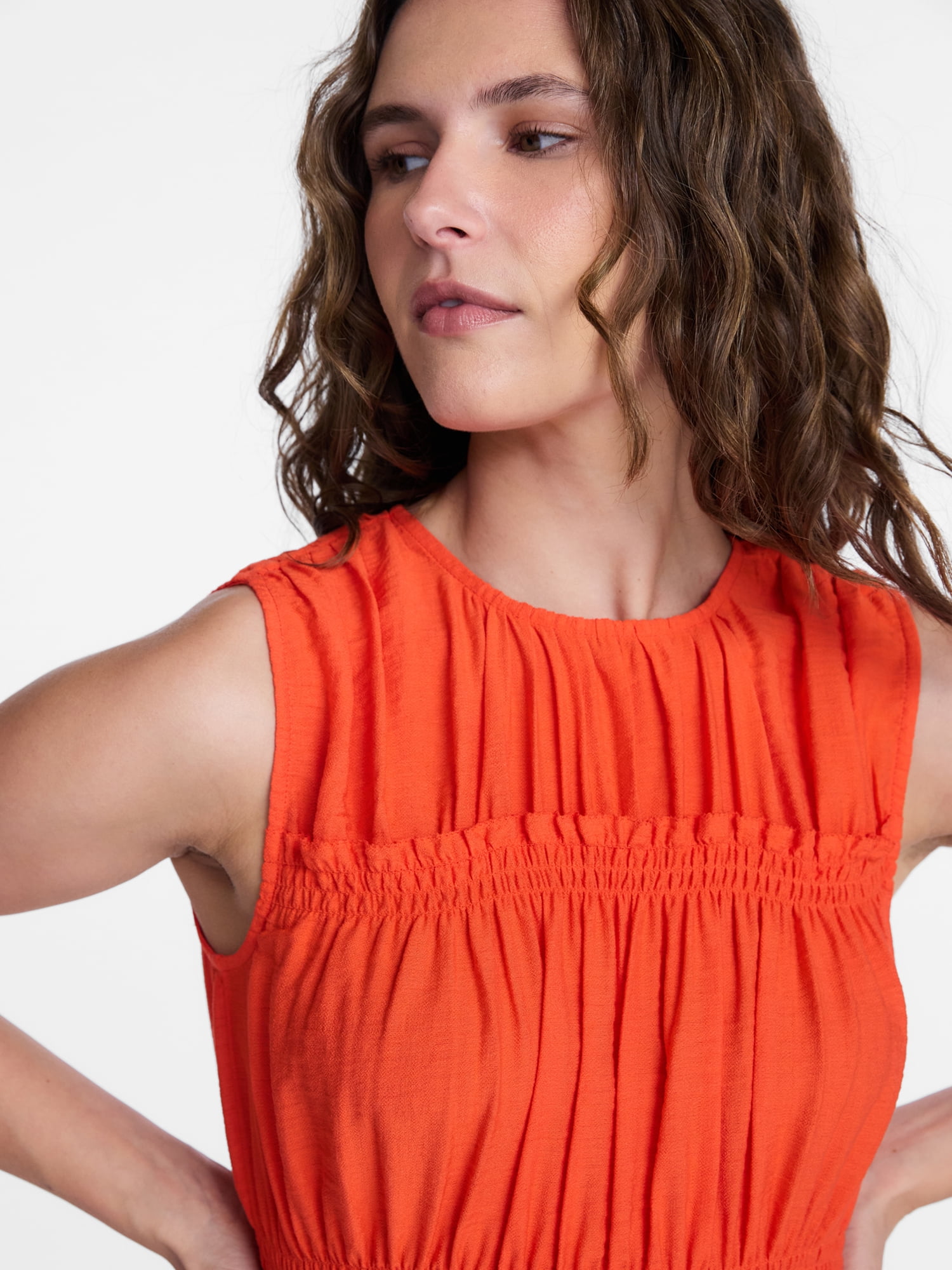 Time and Tru Women's Plus Size Smocked Sleeveless Mini Dress, Sizes 1X-4X