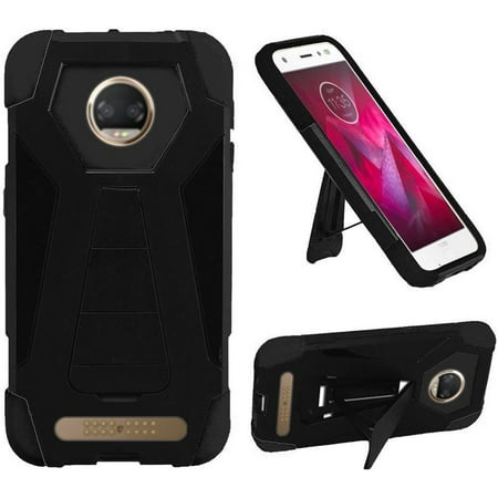 Insten T-Stand Stand Rubberized Hard Plastic/Silicone Case Cover for Motorola Moto Z2 Force Edition/Z2 Play,