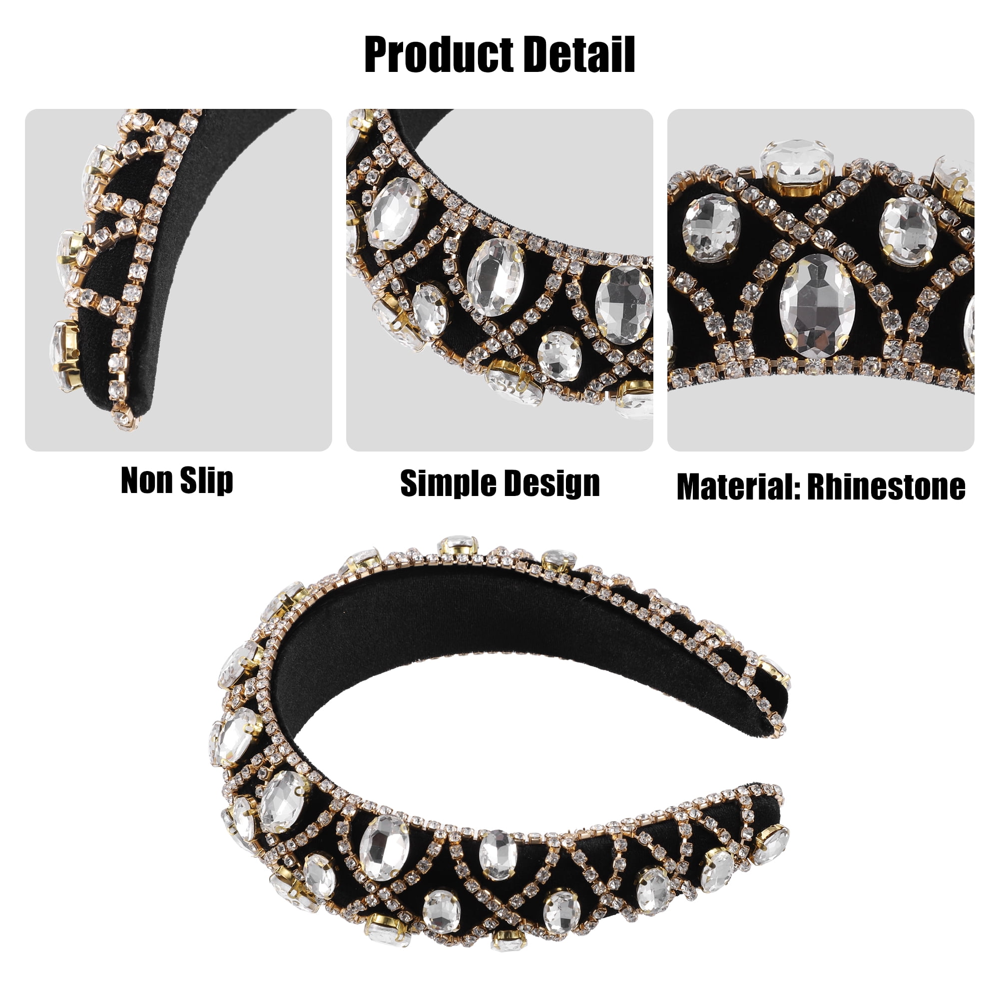Unique Bargains Faux Crystal Padded Headband Gold Tone