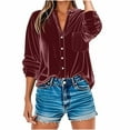 thumbnail image 4 of Stamzod Long Sleeve Tops for Women Fashion Solid Color V Neck Velour Pullover Top Casual Loose Plus Size Summer Blouses for Women with Pocket Wine B XXXXXL, 4 of 8