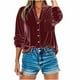 thumbnail image 5 of Tops de otoño para mujer,Blusa tipo túnica de terciopelo con cuello en V para mujer, manga larga, corte holgado, abertura frontal con hebilla y bolsillo, tela de poliéster, sopatenor, 5 of 9