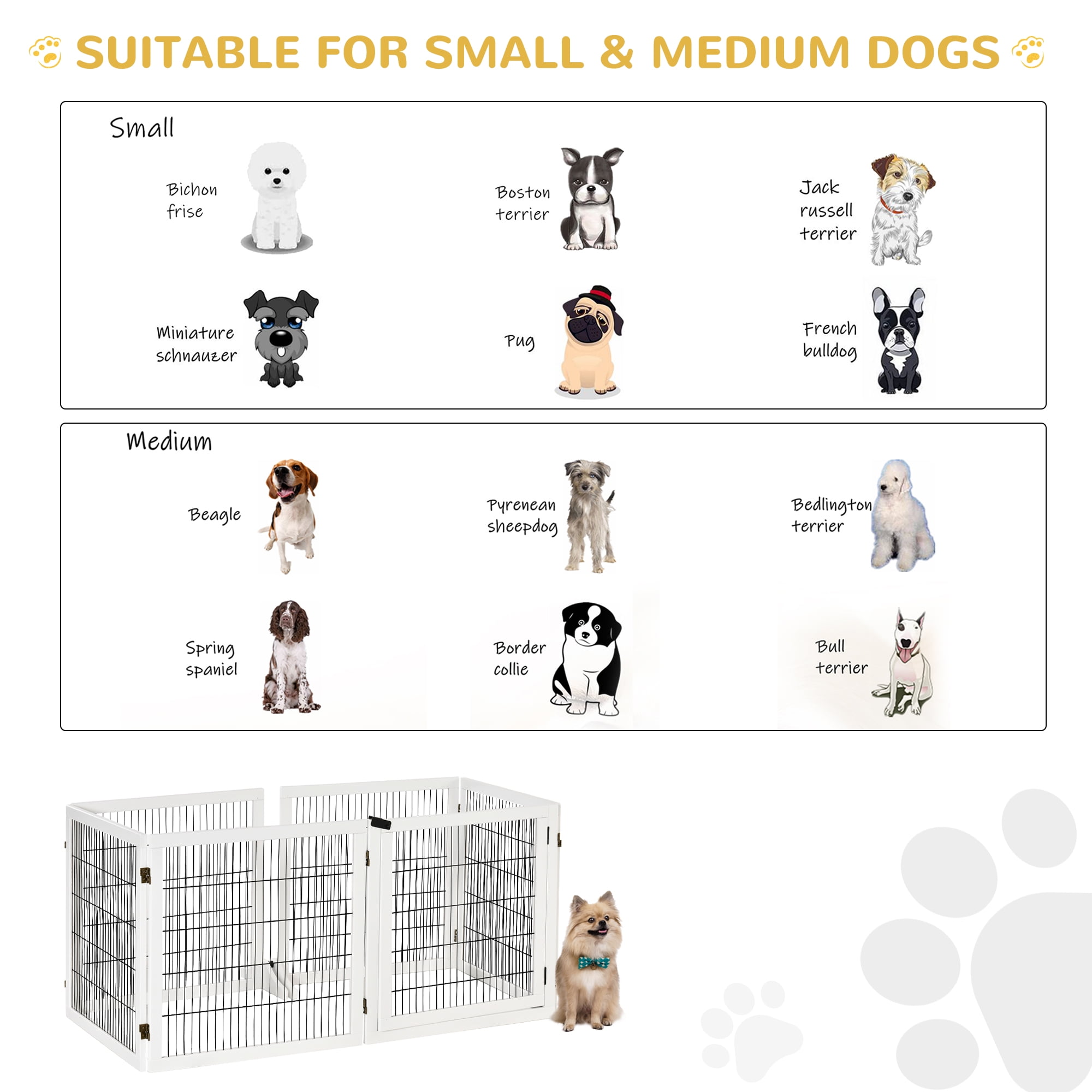 PawHut Wooden Pet Gate for Doorway & Stairs, Small & Medium Dogs, White