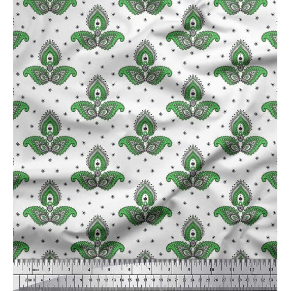 Soimoi Green Cotton Duck Fabric Floral & Paisley Decor Fabric Printed Yard 42 Inch Wide
