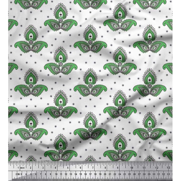 Soimoi Green Cotton Duck Fabric Floral & Paisley Decor Fabric Printed Yard 42 Inch Wide