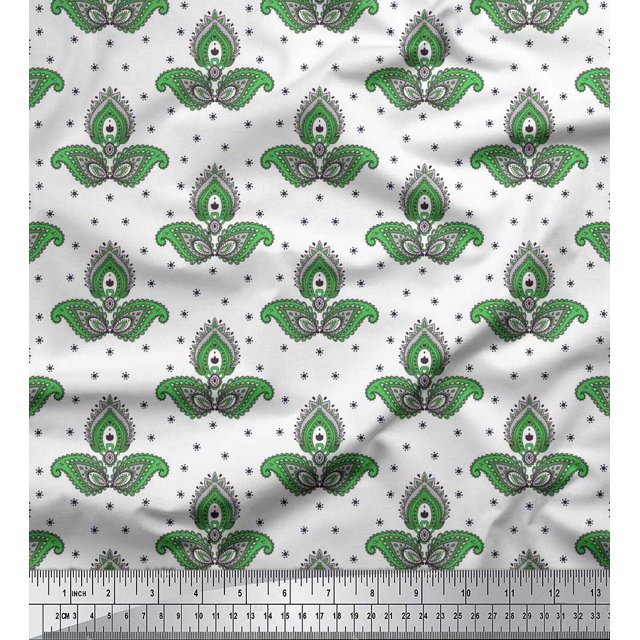 Soimoi Green Poly Georgette Fabric Floral & Paisley Printed Fabric 1 Yard 52 Inch Wide
