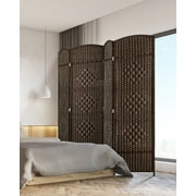 Jostyle 6ft Tall Room Divider with Hand-Woven Design, 4-Panel Folding Privacy Screen Freestanding Mocha