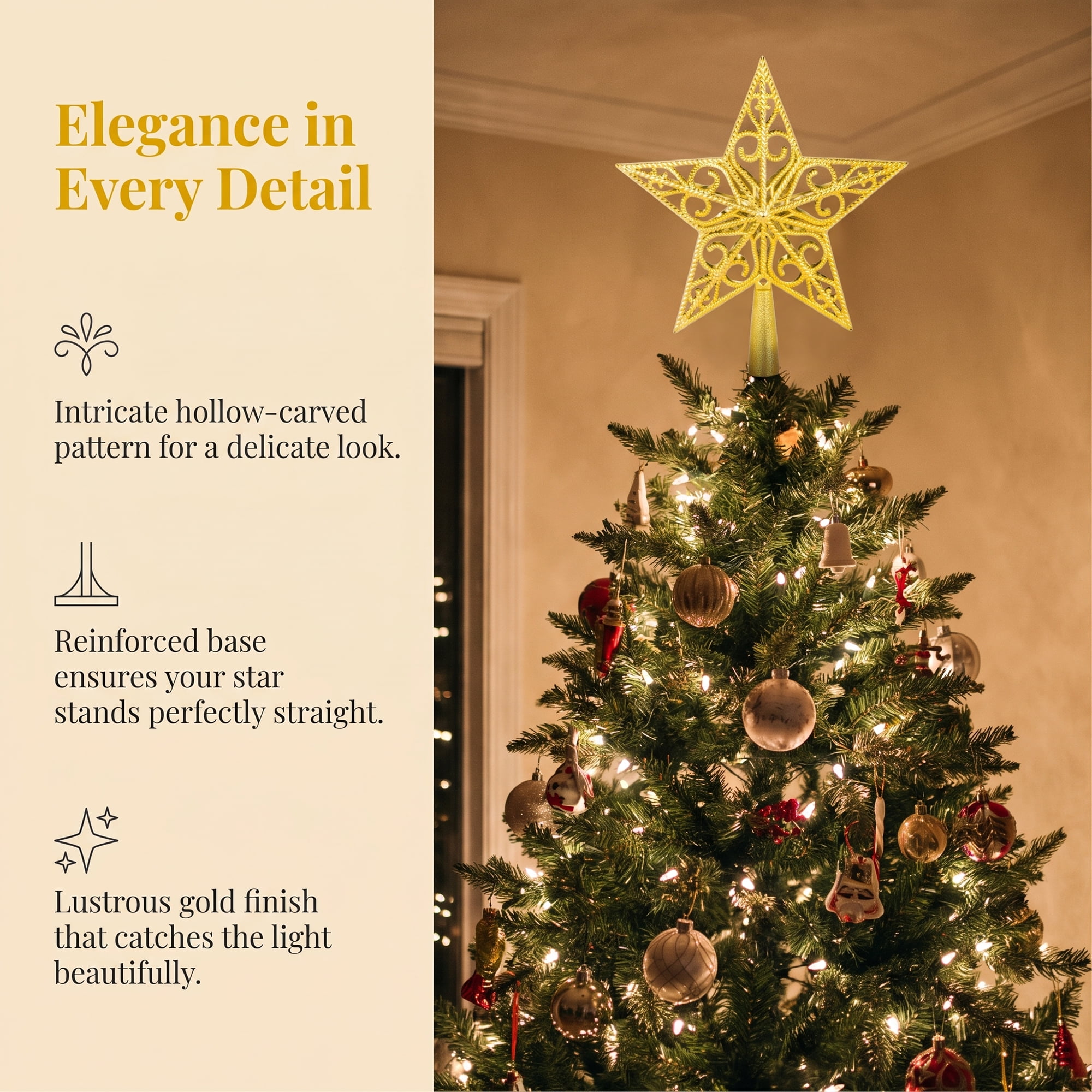 Unique Bargains Openwork Galactic Star Luxury Configurable Concealed Tree Crest Gold 5.9"
