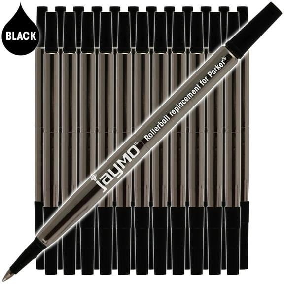 Jaymo Replacement for Parker Quink 1950323 - Measures 4.56 in / 116 mm Long - Rollerball Pen Refill - 24 Black