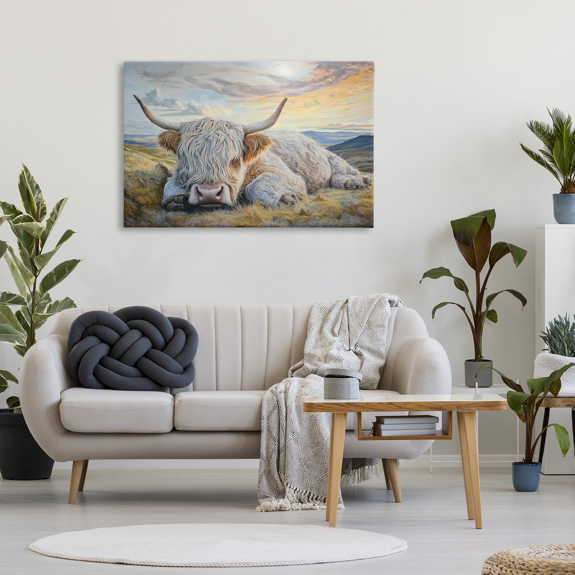 Stupell Industries Sleeping Highland Cow Pastoral Canvas Wall Art, design by The Wands Want
