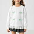 thumbnail image 2 of Gubotare Girls Lace Hem Bow Decor Ribbed Long Sleeve Casual Toddler Tops Ruffled Edge Cute for School Daily Wear Party Outings 3T 4T (White,3-4 Years), 2 of 5