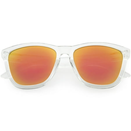 Unisex Horn Rimmed Square Sunglasses Colored Mirror Lens 53mm (Clear / Orange Mirror)