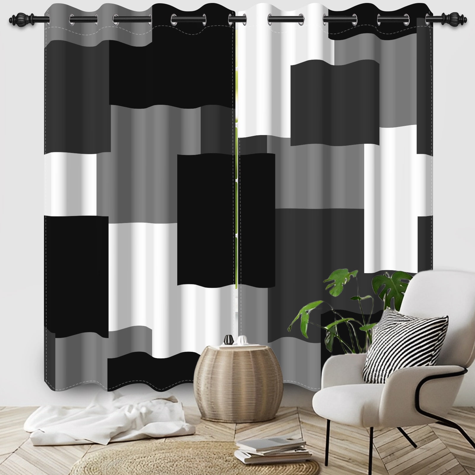Pbobriich Black White Blackout Curtains for Bedroom 2 Panels Set Modern Abstract Geometric Thermal Insulating Curtains for Living Room 42x63 Inch