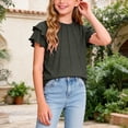 thumbnail image 6 of WUANDIXFA Girls T Shirts Ruffle Short Sleeve Summer Pleated Crewneck Casual Tops Tees Blouses (Black, 5-6 Years), 6 of 8