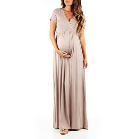 Maternity Casual Long Dress Pregnant Pregnancy Women Photography Prop Maxi Gown V neck Loose Summer Short Sleeve (Best Dresses For Pregnant Women)