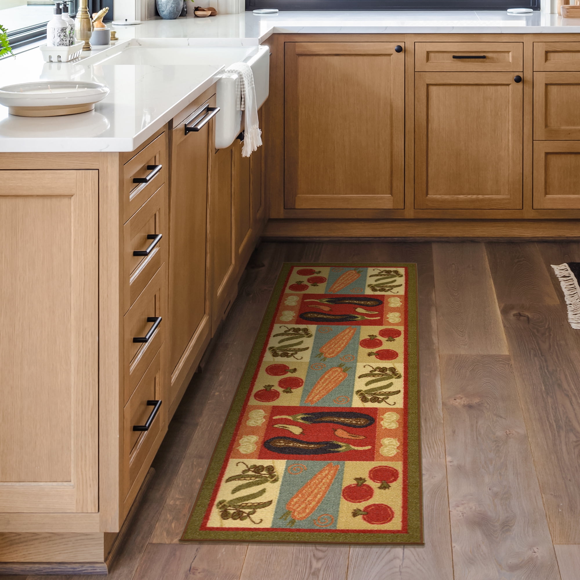 Ottomanson Non-Slip Rubberback Vegetables 2x5 Kitchen Runner Rug, 20" x 59", Olive