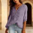 thumbnail image 6 of Linen Shirts for Women Summer, Yigetop Womens Cotton Linen Tops 2026 Casual Vintage Embroidered Boho Tops Loose Tops 3/4 Length Sleeve Womens Tops Purple M, 6 of 9