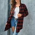 thumbnail image 4 of Delliss Fall Plaid Shirt For Women Basic Lapel Button Casual Cardigan Top Long Sleeve Jacket, 4 of 9