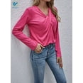 thumbnail image 4 of Deago Women's Long Sleeve V Neck T Shirt Twist Cross Knot Tunic Tops Casual Loose Fitted Blouse (Rose Red, 2XL), 4 of 7