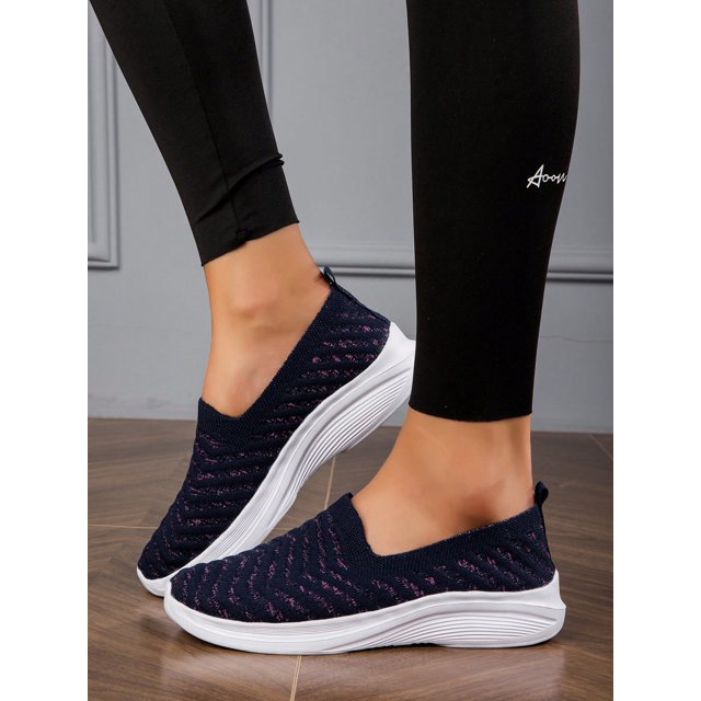 Ladies' Casual & Lightweight Slip-On Flat Shoes For Home And Leisure - Navy Blue