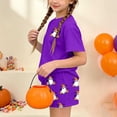 thumbnail image 6 of SERTGUTR Girls' Halloween Outfit Set Short Sleeve Crew Neck Top Elastic Waist Shorts Cute Ghost Print Soft Breathable Homewear School Party Everyday Wear, 6 of 9