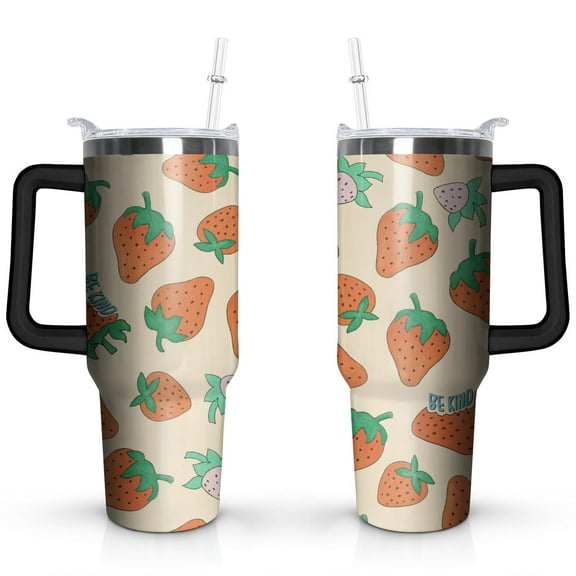 Strawberry 40 OZ Tumbler Cup with Lid and Straw for Water Iced Tea Coffee Smoothie and More